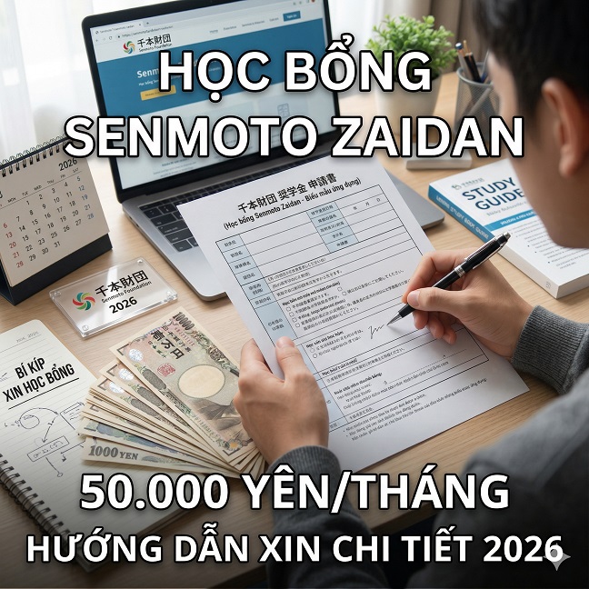 Cách Xin Học Bổng Senmoto Zaidan Nhận 50.000 Yên/Tháng 2026