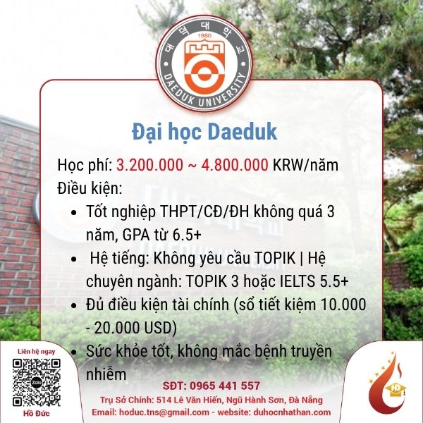 ĐẠI HỌC DAEDUK – TRƯỜNG ĐẠI HỌC ĐA NGÀNH TẠI “THỦ PHỦ KHOA HỌC” DAEJEON