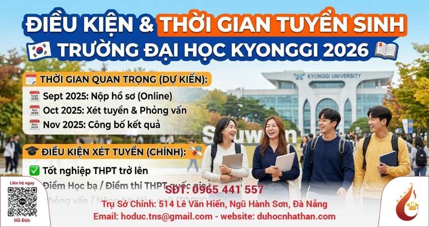 Điều kiện và thời gian tuyển sinh năm 2026 trường đại học Kyonggi - 경기대학교