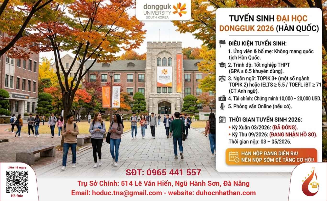 Điều kiện & thời gian tuyển sinh 2026 – Dongguk University