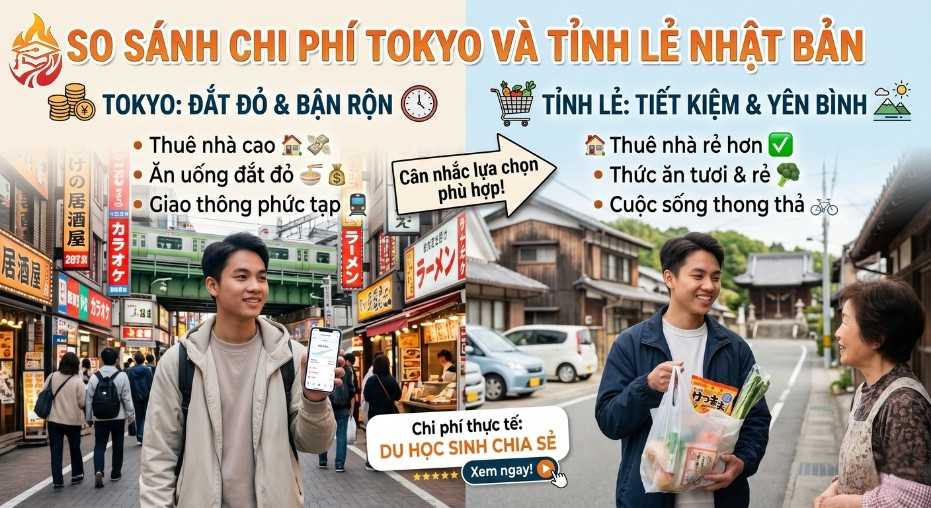 so sánh chi phí Tokyo và tỉnh lẻ Nhật Bản 