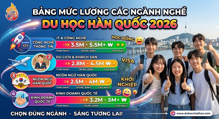 mức lương các ngành nghề du học Hàn Quốc