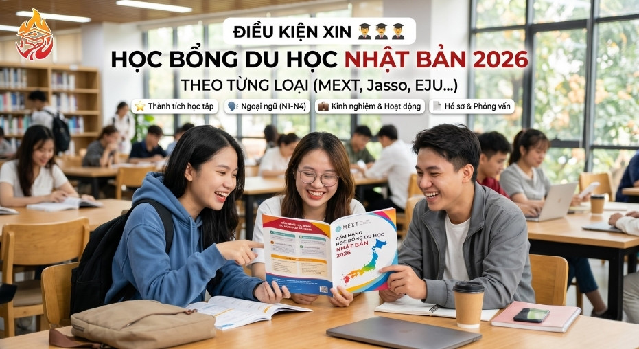 điều kiện xin học bổng du học Nhật Bản 2026 theo từng loại