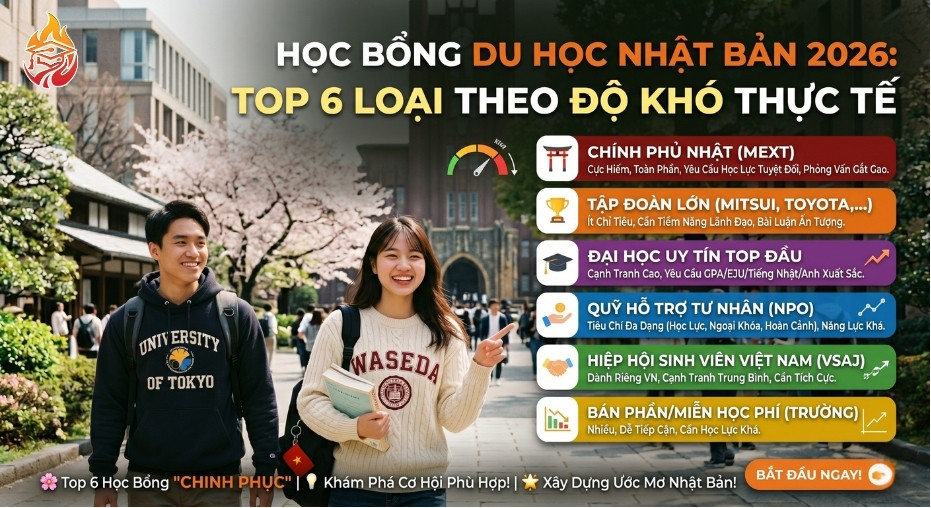 TOP 6 loại học bổng du học Nhật Bản 2026