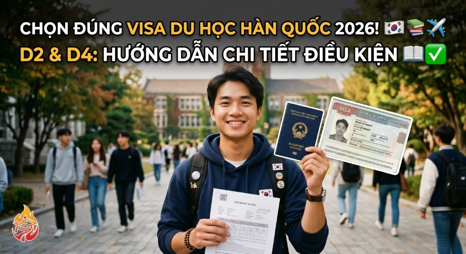 các loại visa du học Hàn Quốc 2026 D2 D4 điều kiện chọn đúng loại