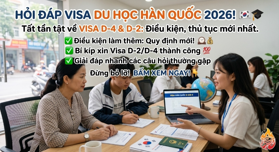 hỏi đáp visa du học Hàn Quốc 2026 D4 D2 điều kiện làm thêm