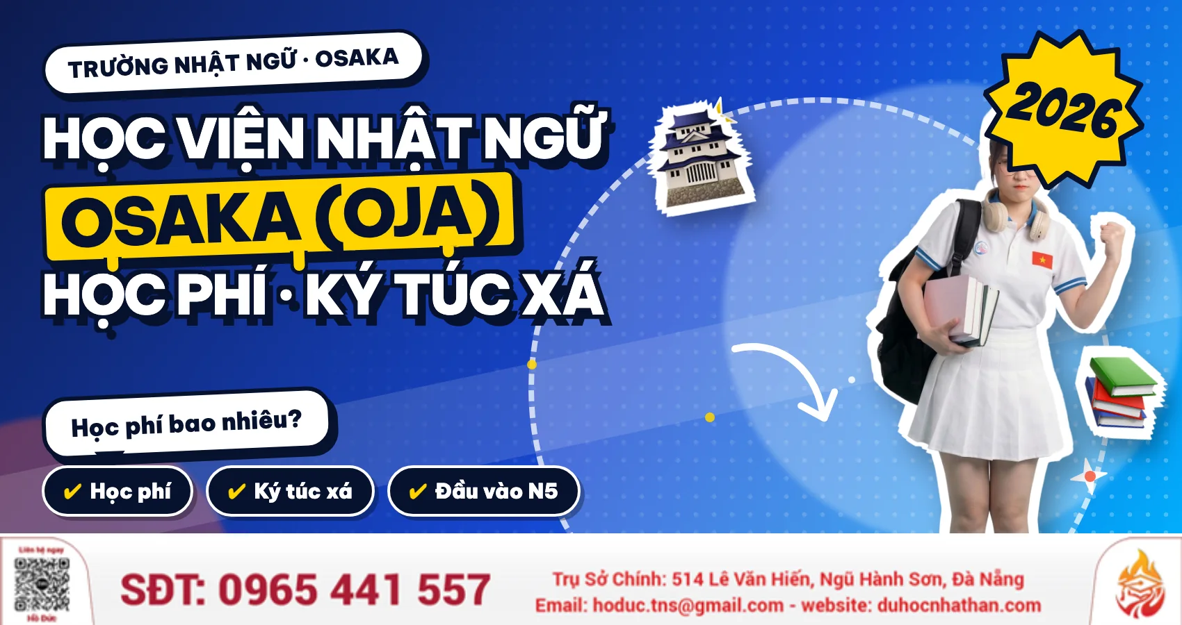 Học Viện Nhật Ngữ Osaka (OJA) 2026: Học Phí, Ký Túc Xá