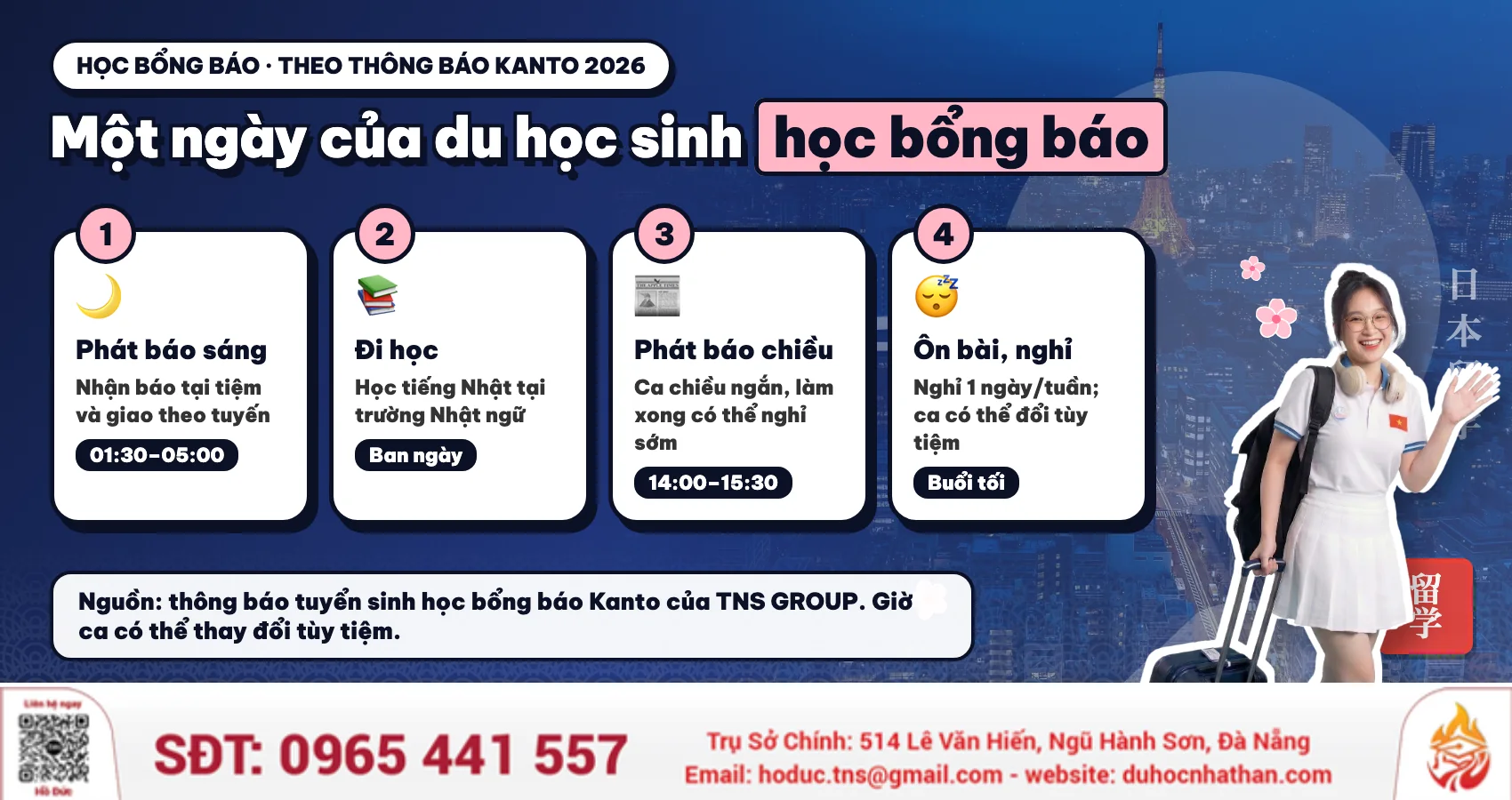 Một ngày của du học sinh học bổng báo theo thông báo Kanto 2026 của TNS GROUP
