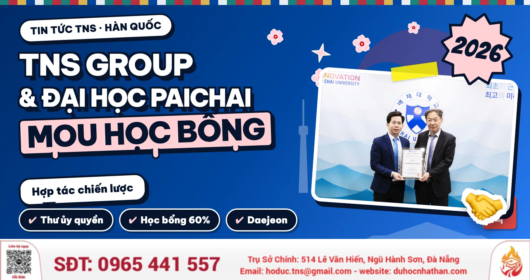 TNS GROUP Và Đại Học Paichai: Thư Ủy Quyền, MOU Học Bổng 60%